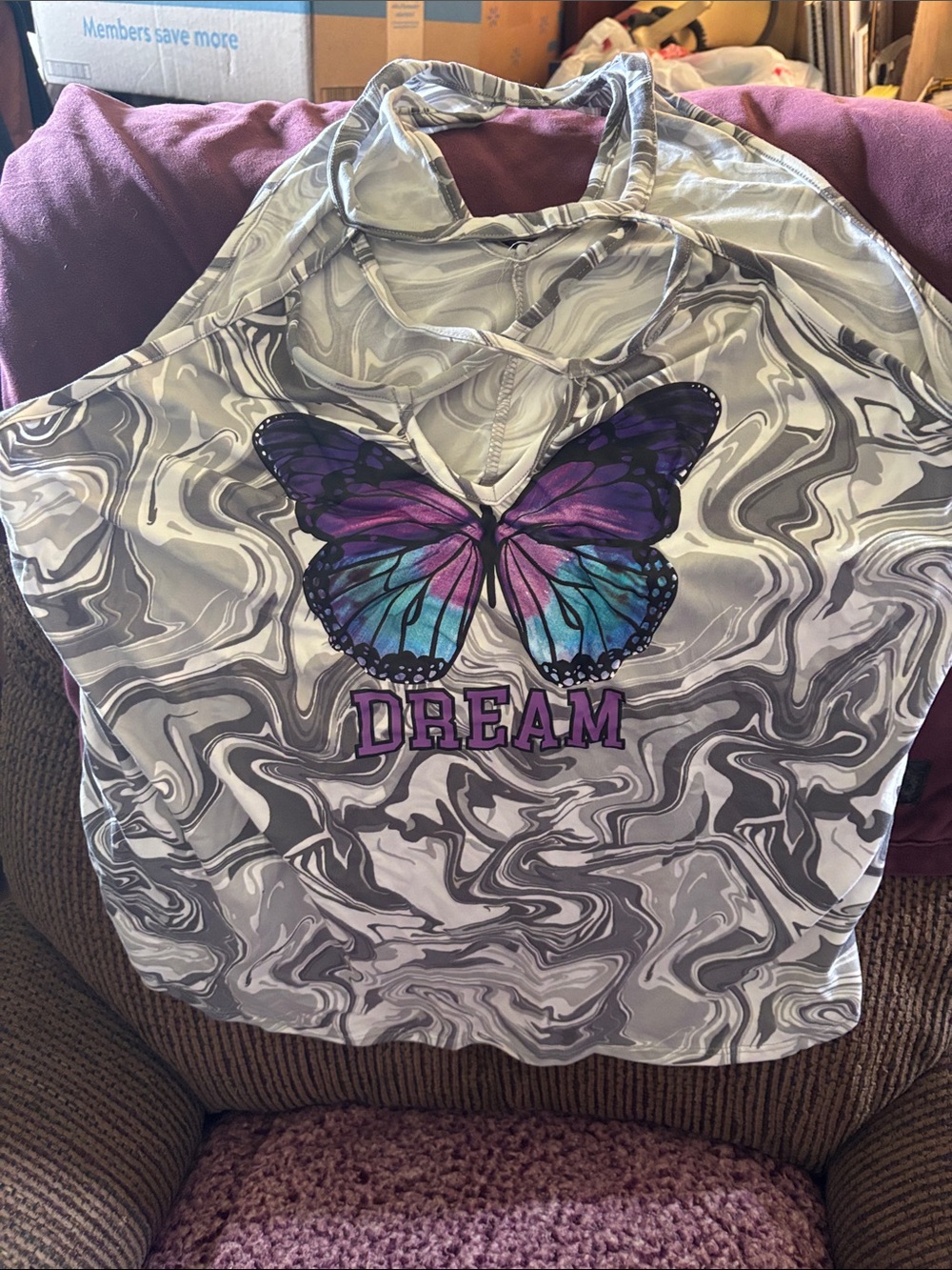No Boundaries Dream Butterfly Graphic spaghetti strap Halter Top - Gray Marble